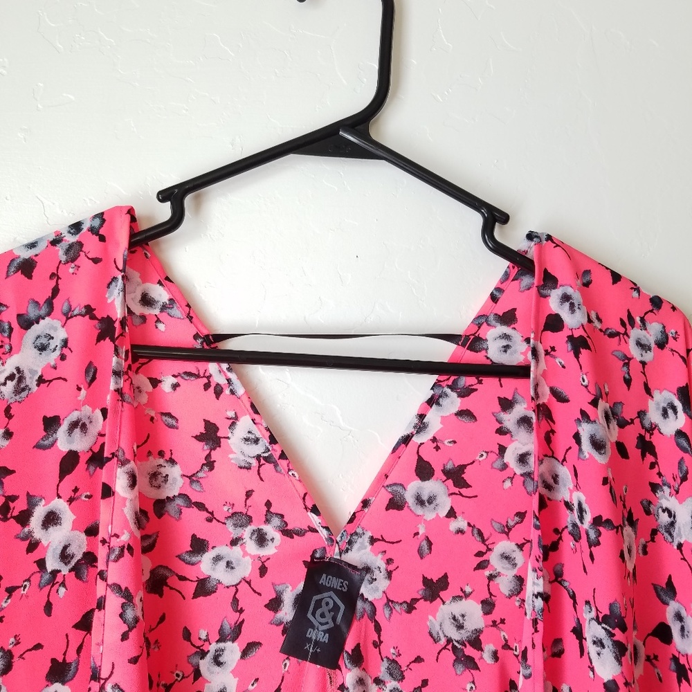 Agnes & Dora Plus Sz Pink Floral Flowy Kimono - Picture 6 of 12